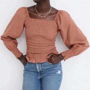 New Madewell Lucie Smocked Rust Top Sz S